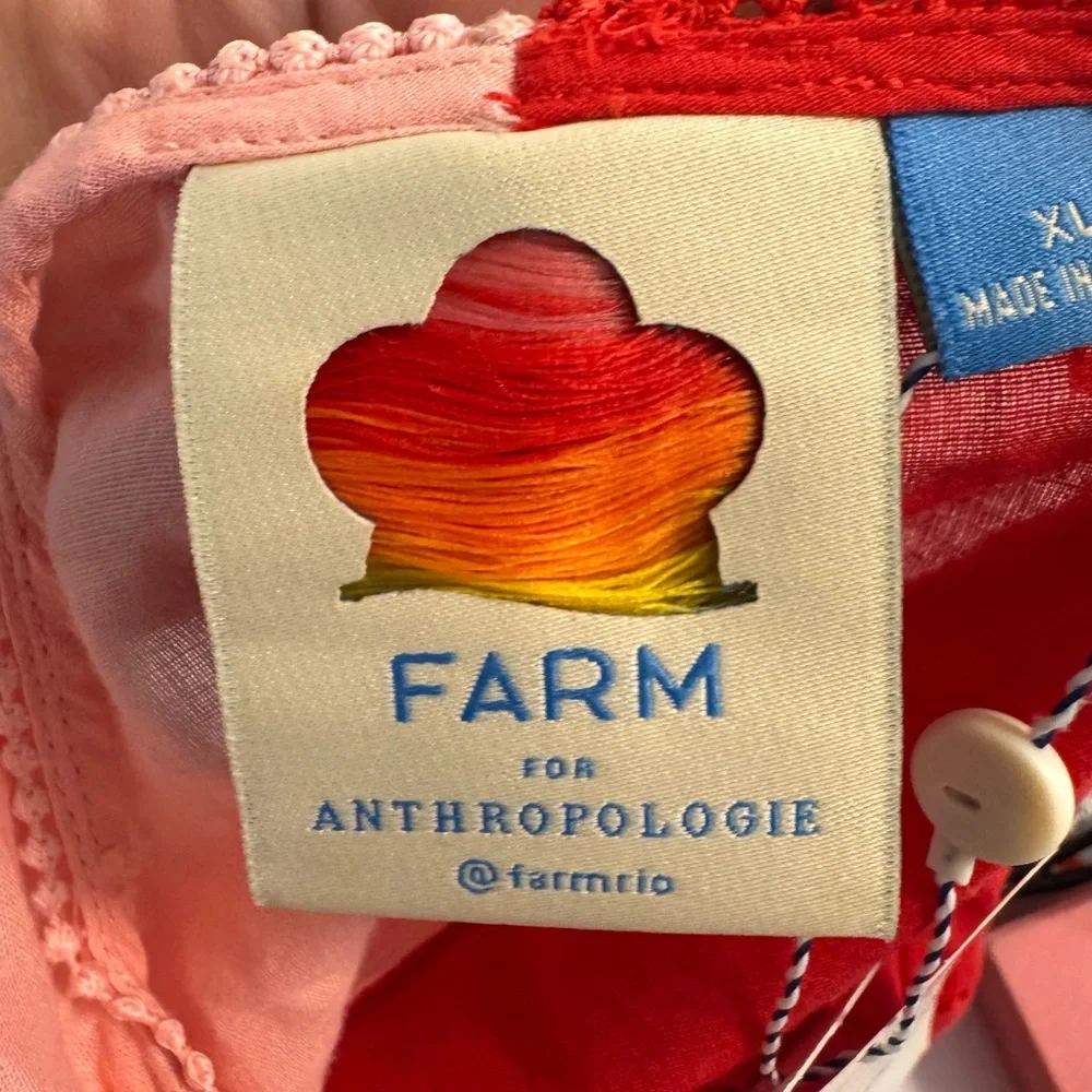 NEW Farm Rio Colorblock Boho Wrap Blouse Women's XL Pink & Red Swiss Dot Top NWT